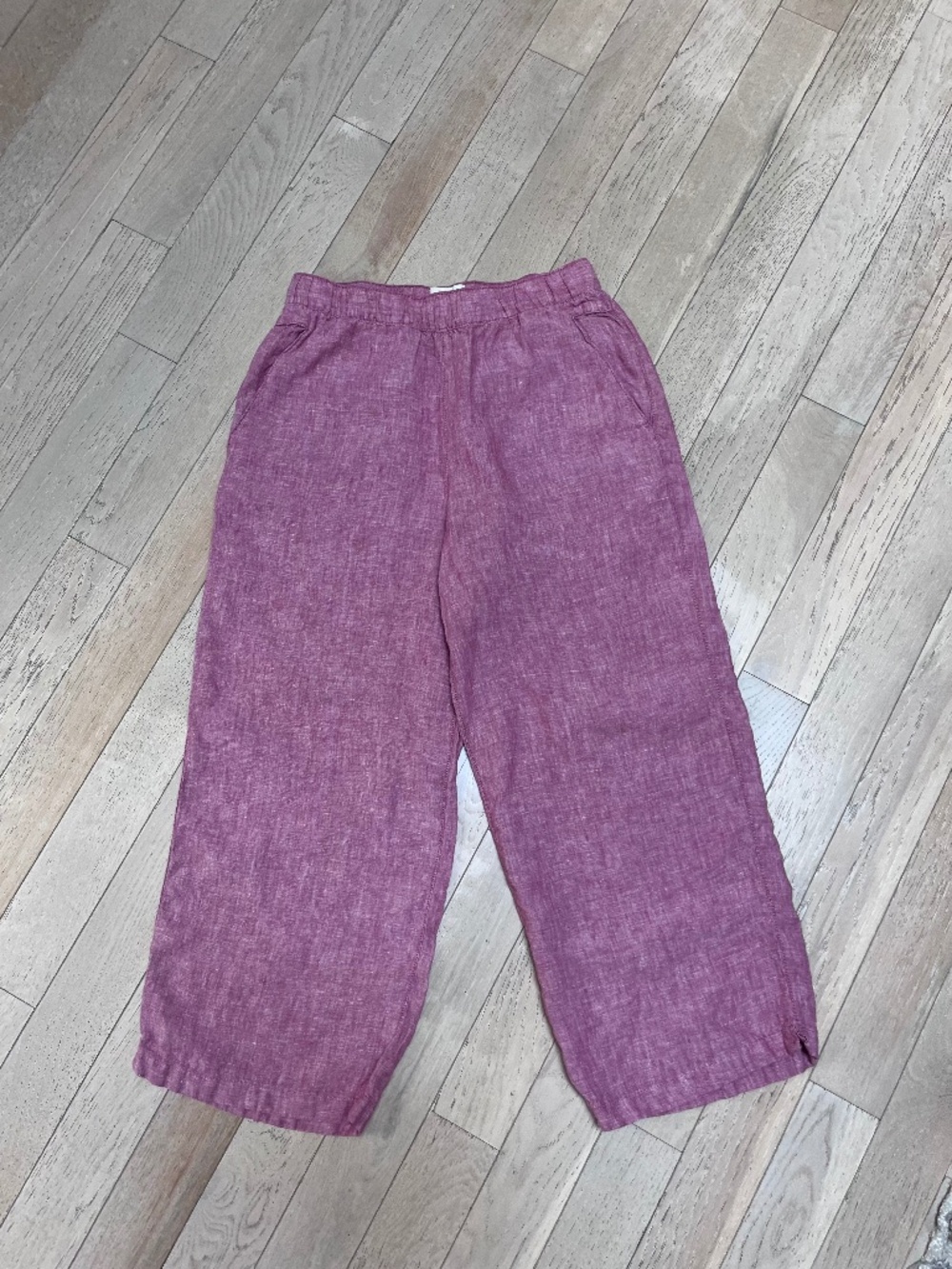 Cynthia Rowley Rose Pink 100% Linen Wide Leg Cropped Pants Womens Small